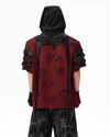 Dark Aesthetic Red Tee – Padded Shoulder & Punk Stud Design