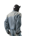 Vintage Zip Washed Denim Jacket – Padded Shoulder Oversized Fit