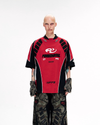 Racing Patchwork Tee – Red Colorblock Embroidered