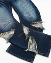 Distressed Claw Patch Jeans – Washed Blue-Black Blade Cut