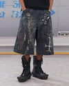 Cross Patch Print Shorts – Street Style 3/4 Denim
