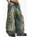 Patched Embroidery Jeans – Distressed Wide-Leg