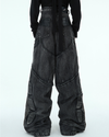 Heavy Washed Black Armor Jeans – Deconstructed PU Patchwork