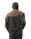 Vintage Zip Washed Denim Jacket – Padded Shoulder Oversized Fit