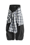 Faux Two-Piece Plaid Layered Jeans