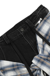 Faux Two-Piece Plaid Layered Jeans