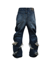 Distressed Claw Patch Jeans – Washed Blue-Black Blade Cut