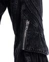 Wave-Cut Utility Jeans – Washed Black Multi-Pocket