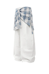 Extended Waist Faux Two-piece Plaid Skirt Overlay Jeans
