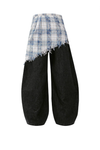 Extended Waist Faux Two-piece Plaid Skirt Overlay Jeans