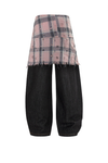 Pink Detachable Plaid Flannel-Tied Wide-Leg Jeans