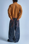 Grunge Wash 3D Chain Print Wide-Leg Jeans