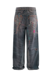 Grunge Wash 3D Chain Print Wide-Leg Jeans