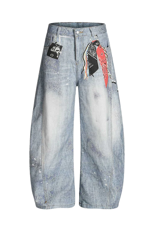 Urban Bandana Patch Scimitar Wide-Leg Jeans