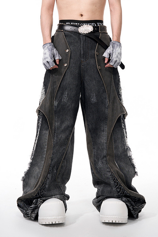 Deconstructed Patchwork Flared Denim – Dystopian Rebel Vibe
