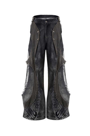 Deconstructed Patchwork Flared Denim – Dystopian Rebel Vibe