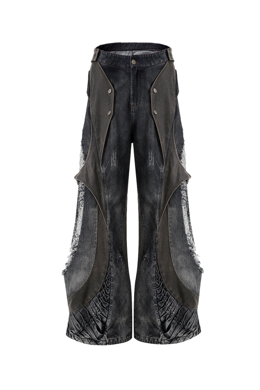 Deconstructed Patchwork Flared Denim – Dystopian Rebel Vibe