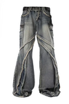 Raw Edge Panel-Wide Vintage Jeans – Baggy Retro Fit