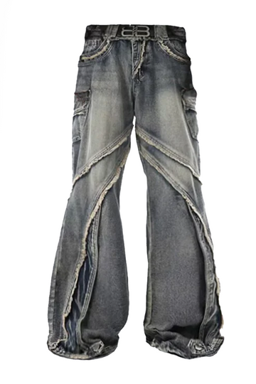 Raw Edge Panel-Wide Vintage Jeans – Baggy Retro Fit