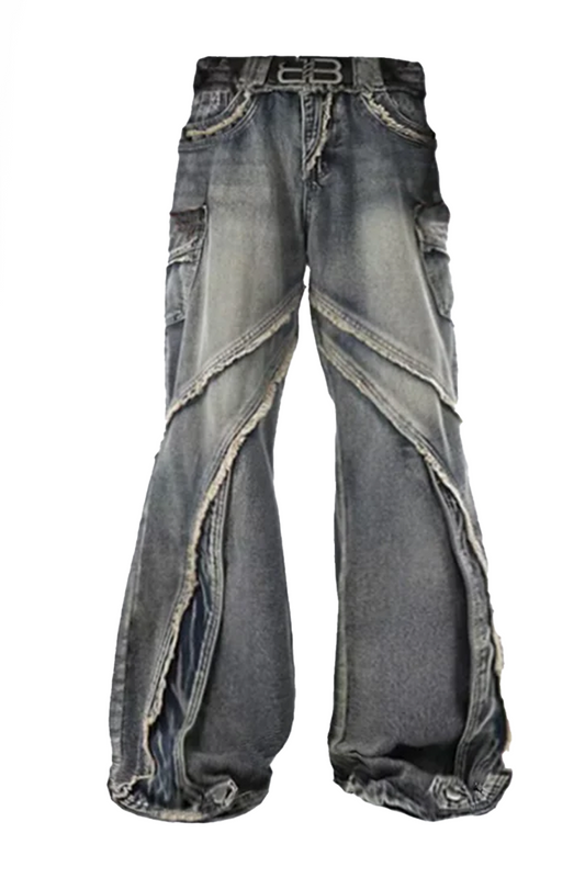 Raw Edge Panel-Wide Vintage Jeans – Baggy Retro Fit