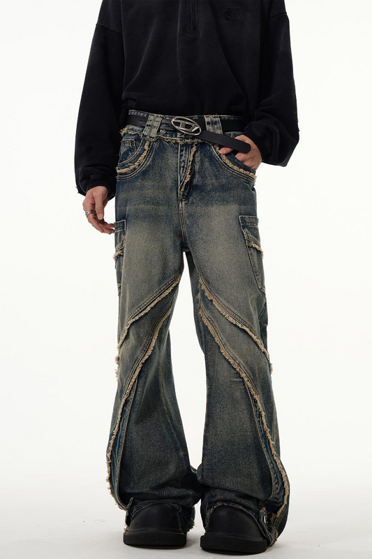 Raw Edge Panel-Wide Vintage Jeans – Baggy Retro Fit