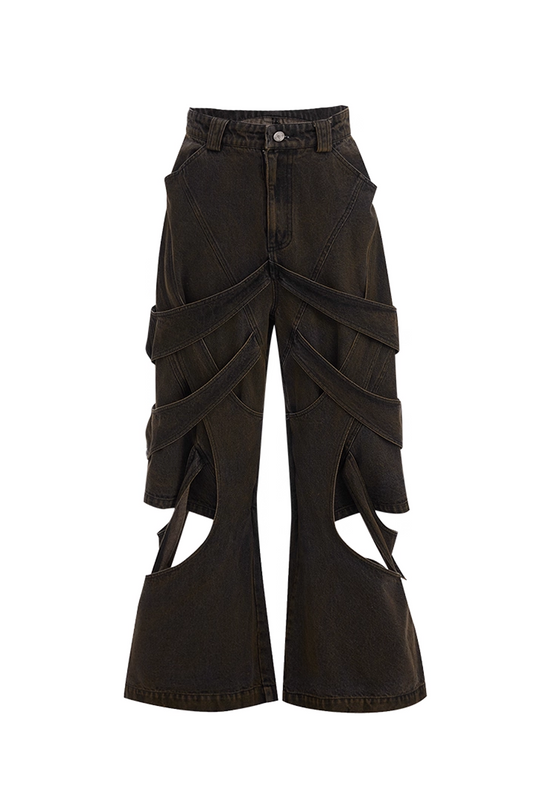 Deconstructed Wrap-Drape Cyberpunk Wide Jeans