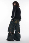 Deconstructed Wrap-Drape Cyberpunk Wide Jeans