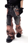 Distressed Patchwork Plaid Denim