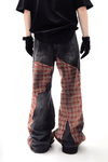 Distressed Patchwork Plaid Denim