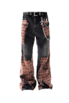 Distressed Patchwork Plaid Denim