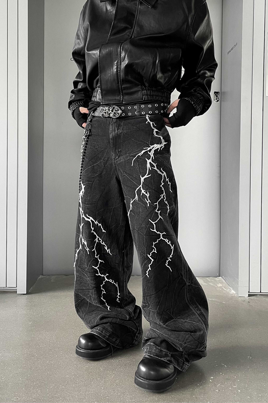 Lightning Embroidery Loose Denim