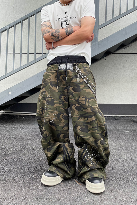 Camo Double-Waist Graffiti Loose Pants