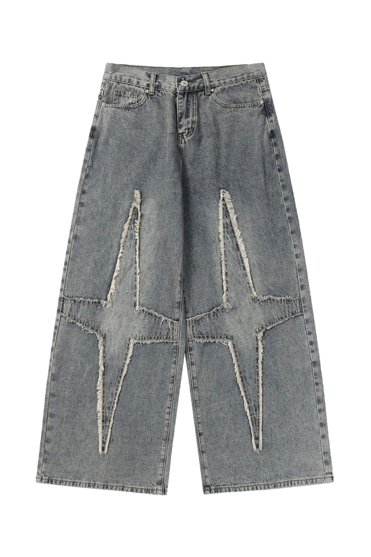 Cross Patch Loose Denim Pants