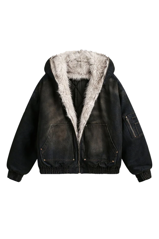 Vintage Faux Fur Lined Hooded Jacket