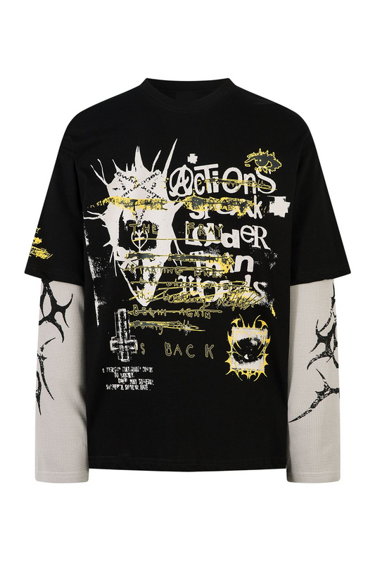 Punk Layered Print Long Sleeve T-Shirt