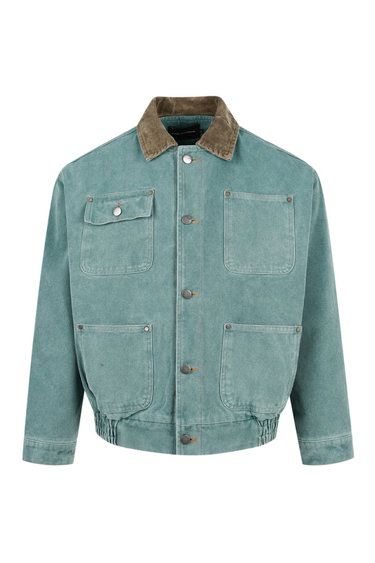 Vintage Washed Boxy Jacket with Corduroy Collar
