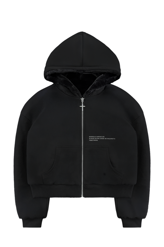 Reversible Fur Zip Hoodie In Black