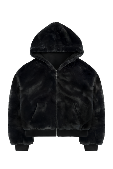 Reversible Fur Zip Hoodie In Black
