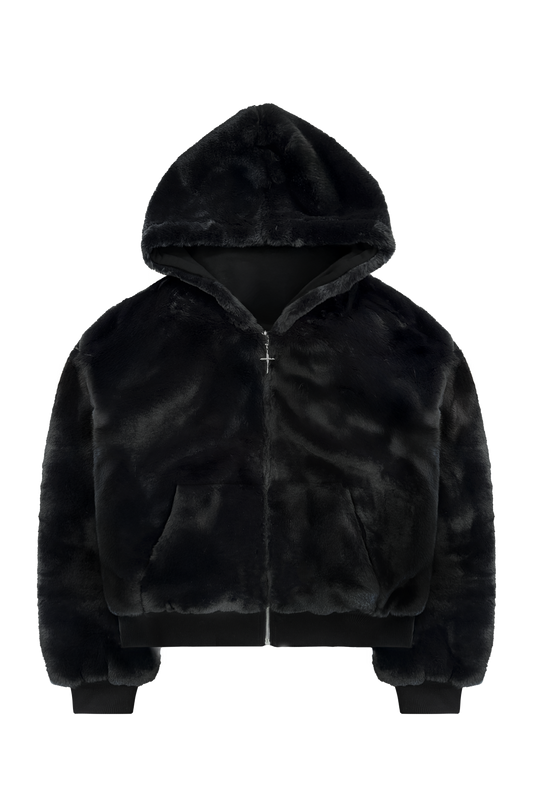 Reversible Fur Zip Hoodie In Black