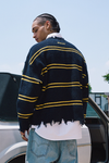 Distressed Striped Knit Sweater