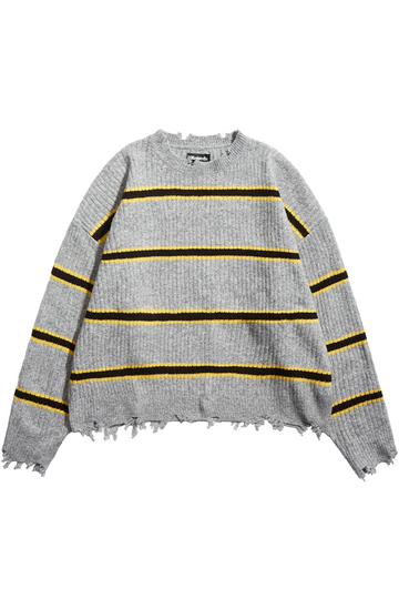 Distressed Striped Knit Sweater