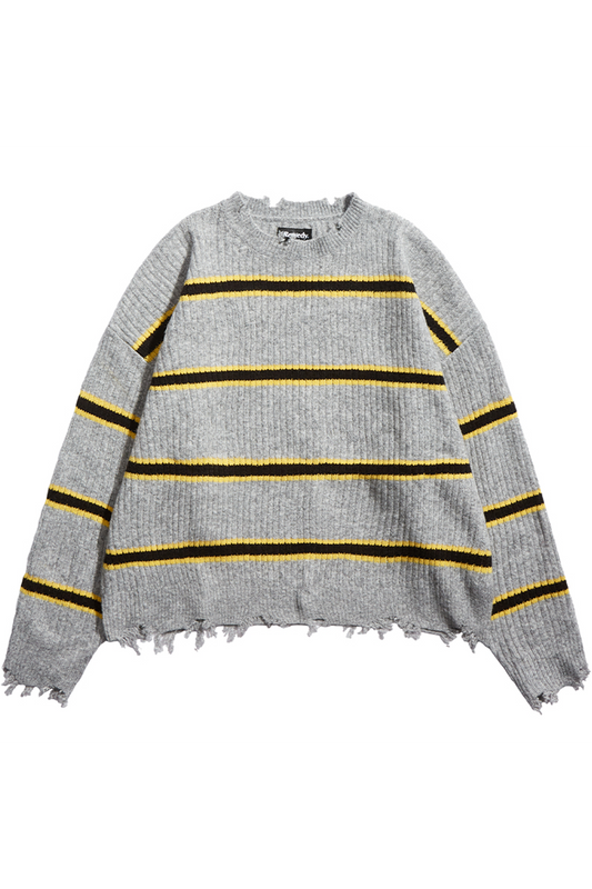 Distressed Striped Knit Sweater