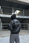 Detachable Hood Washed Bomber Leather Puffer Jacket