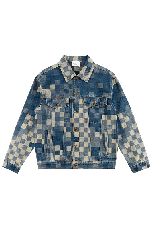 Mosaic Checkerboard Denim Jacket