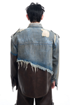 Vintage Patchwork Leather-Denim Distressed Jacket