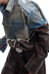 Vintage Patchwork Leather-Denim Distressed Jacket