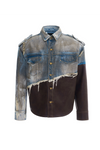 Vintage Patchwork Leather-Denim Distressed Jacket