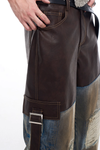 Vintage Patch Leather × Distressed Denim Wide-Leg Pants