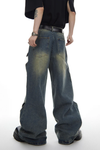 Deconstructed Metal Button Wide-Leg Cutout Jeans