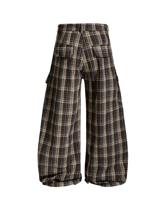 Plaid Wide-Leg Cargo Pants